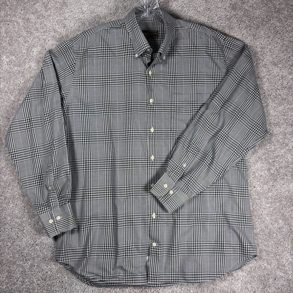 Patrick James Reserve Mens Glen Plaid Cotton Button Down Shirt Large Black White